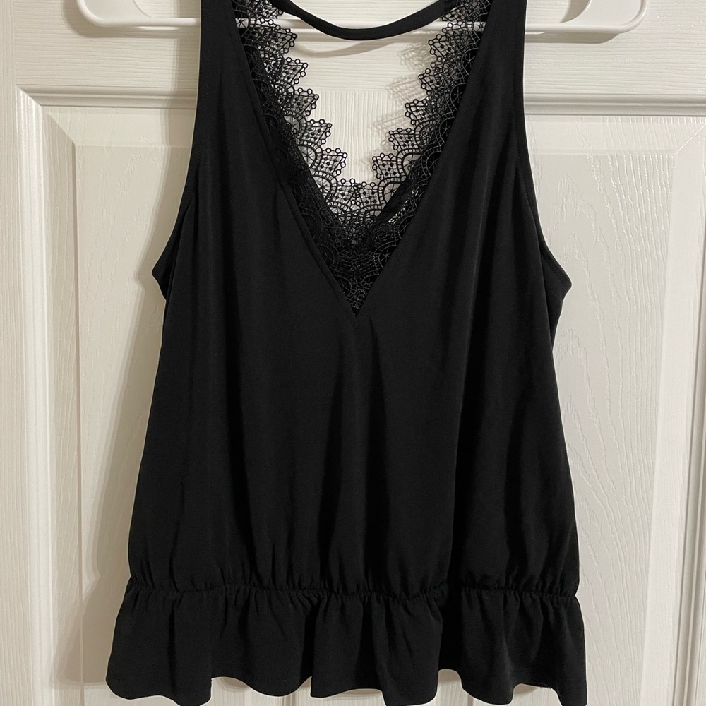 Black Express Tank with lace trim